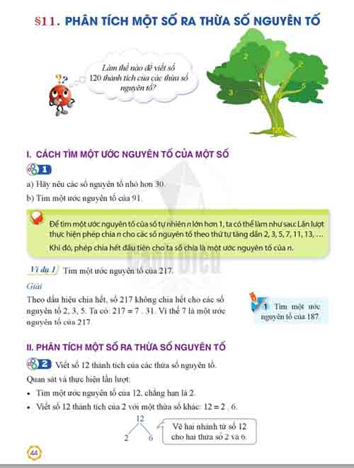 Giải SGK Toán lớp 6 Cánh diều Chương 1 Bài 11: Phân tích một số ra thừa số nguyên tố (trang 44-46)