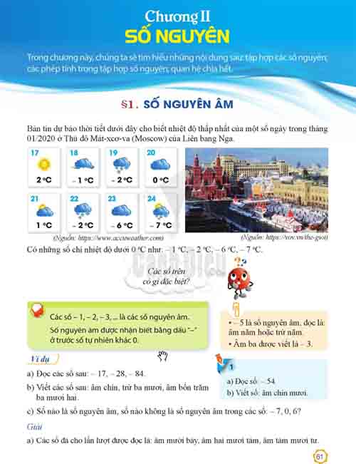 Giải SGK Toán lớp 6 Cánh diều Chương II Bài 1 Số nguyên âm (trang 61-63)