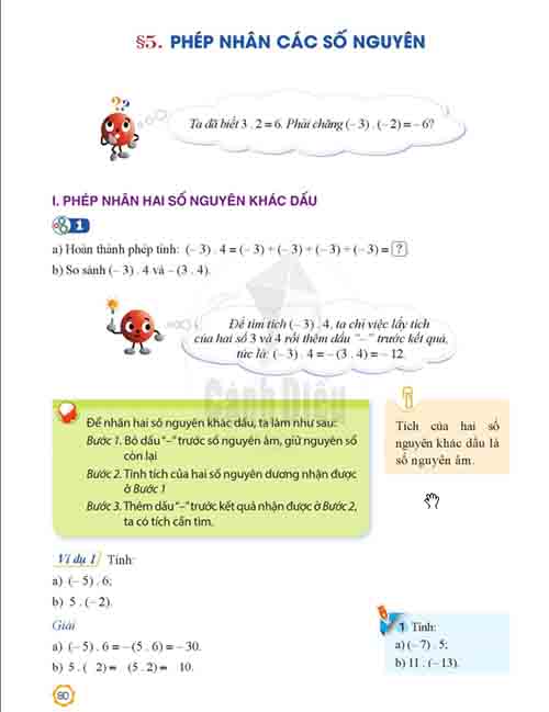 Giải SGK Toán lớp 6 Cánh diều Chương II Bài 5: Phép nhân các số nguyên (trang 80-83)