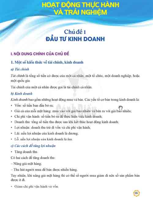 Giải SGK Toán lớp 6 Cánh diều Hoạt động thực hành và trải nghiệm Chủ đề 1: Đầu tư kinh doanh (trang 89-92)