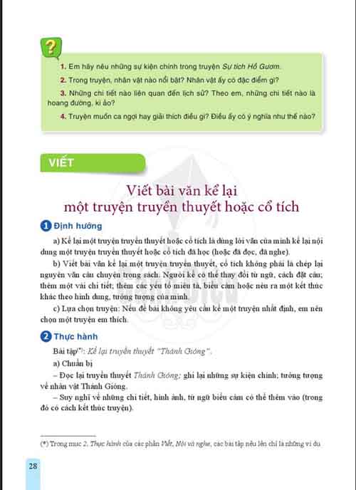 Soạn Ngữ văn 6 Cánh diều tập 1 Bài 1: Viết bài văn kể lại một truyện truyền thuyết hoặc cổ tích (trang 28-30)