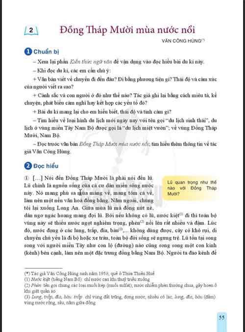 Soạn Ngữ văn 6 Cánh diều tập 1 Bài 3: Du kí Đồng Tháp Mười mùa nước nổi (trang 55-58)